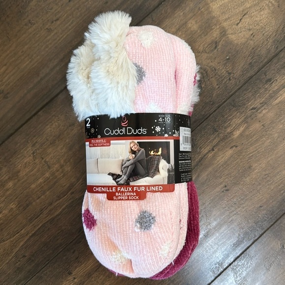 Cuddl Duds chenille faux fur line ballerina slipper socks Tupac size 4 to 10 - Picture 1 of 3